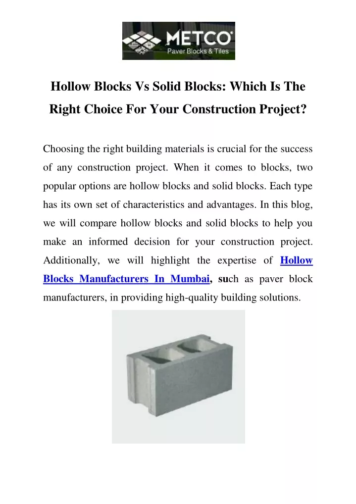 hollow blocks vs solid blocks which is the