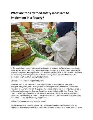 What are the key food safety measures to implement in a factory?