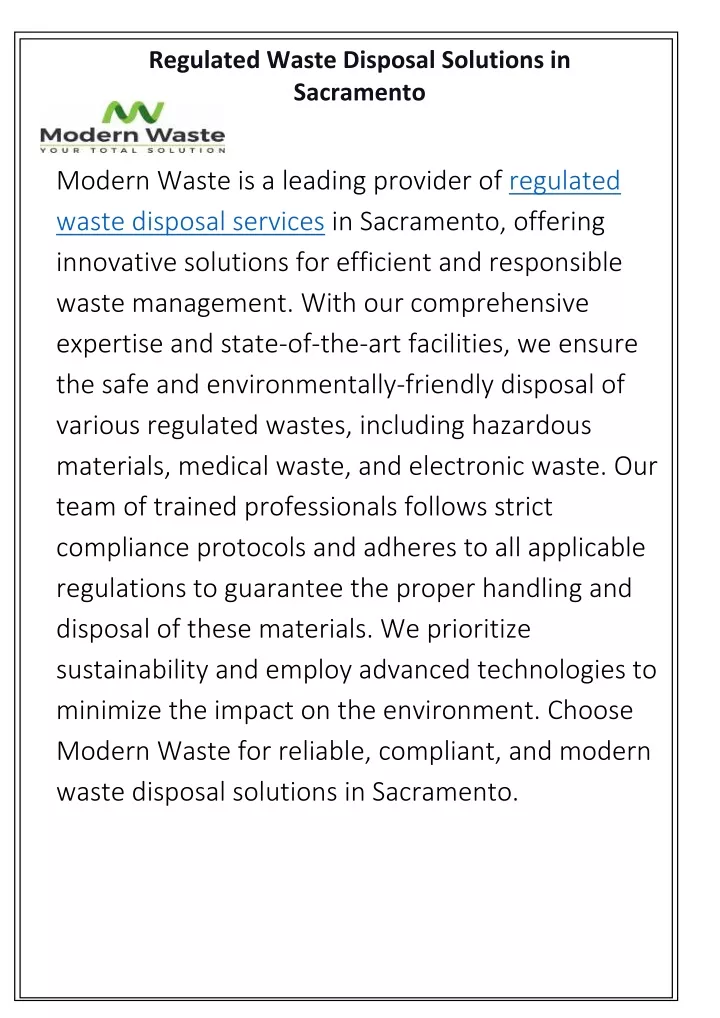 regulated waste disposal solutions in sacramento