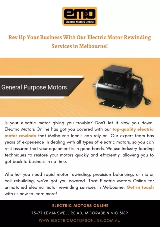 Rev Up Your Business With Our Electric Motor Rewinding Services in Melbourne