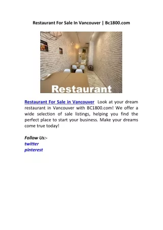 Restaurant For Sale In Vancouver | Bc1800.com