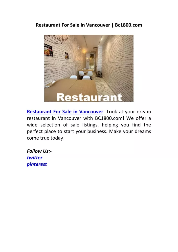 restaurant for sale in vancouver bc1800 com