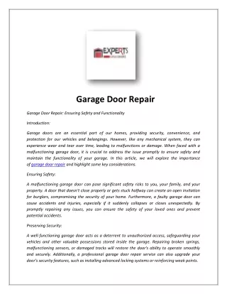 Garage Door Repair Services - Expertsgaragedoors