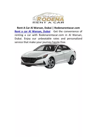 Rent A Car Al Warsan, Dubai | Rodenarentacar.com