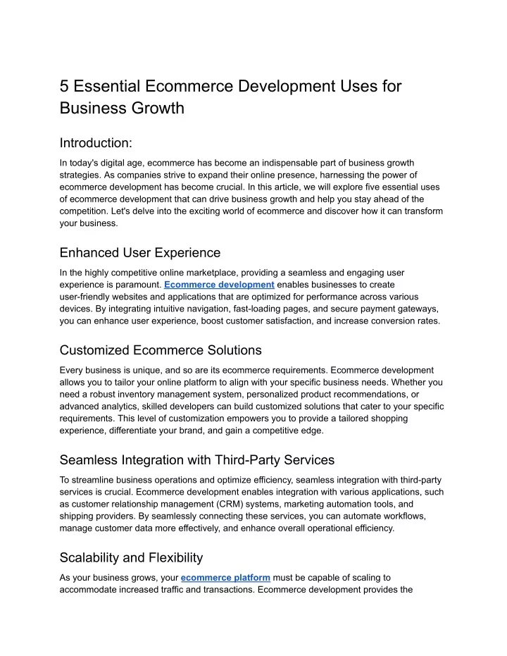 5 essential ecommerce development uses