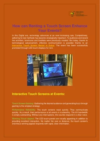 how can renting a touch screen enhance your events