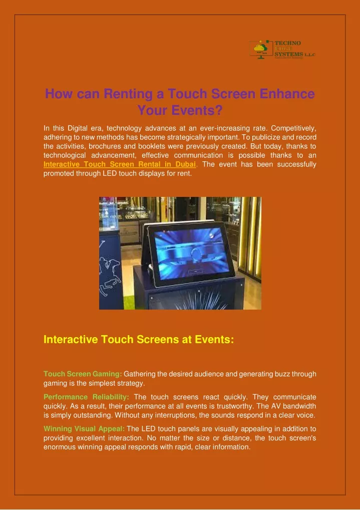 how can renting a touch screen enhance your events