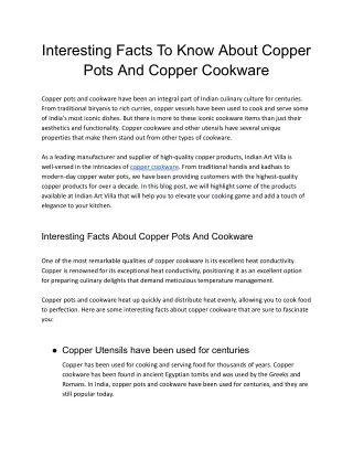 Interesting Facts To Know About Copper Pots And Copper Cookware