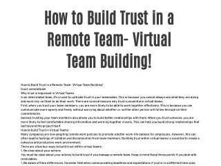 How to Build Trust in a Remote Team- Virtual Team Building!