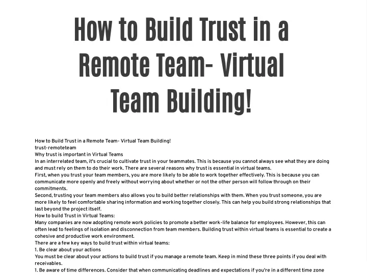 how to build trust in a remote team virtual team