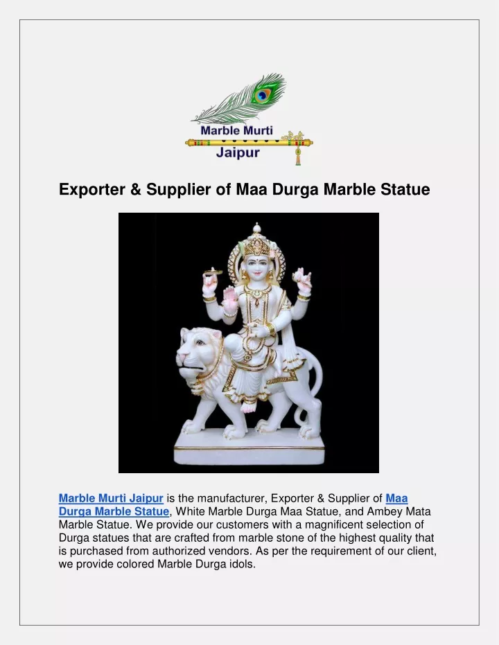 exporter supplier of maa durga marble statue