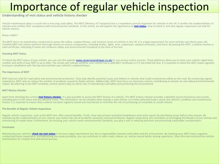 importance of regular vehicle inspection