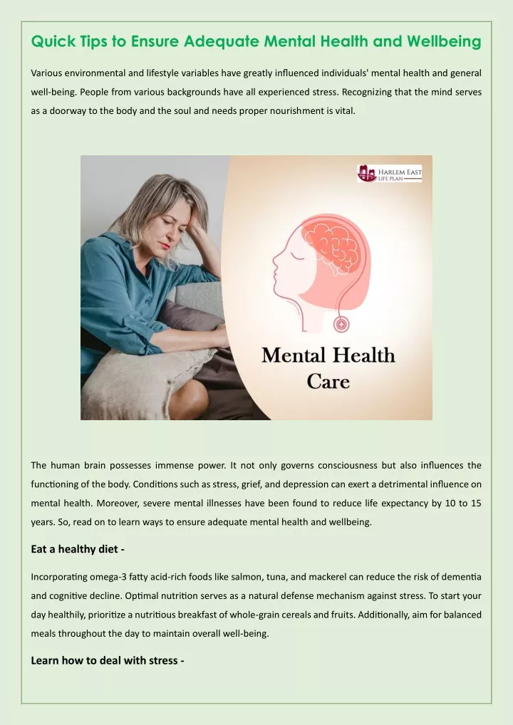 quick tips to ensure adequate mental health
