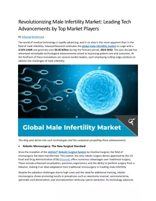 Revolutionizing Male Infertility Market - Leading Tech Advancements by Top Market Players