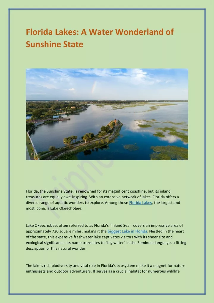 florida lakes a water wonderland of sunshine state