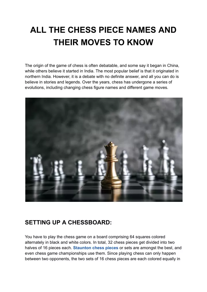 all the chess piece names and their moves to know