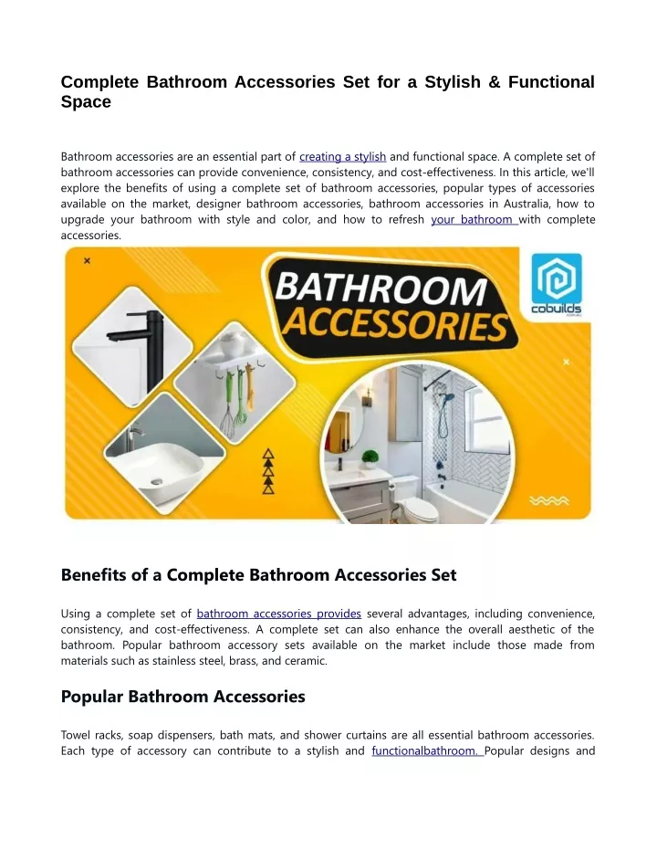 complete bathroom accessories set for a stylish