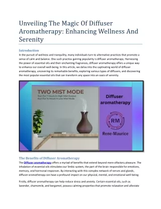Unveiling the Magic of Diffuser Aromatherapy: Enhancing Wellness and Serenity