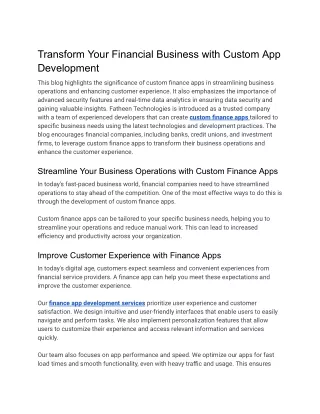 Transform Your Financial Business with Custom App Development