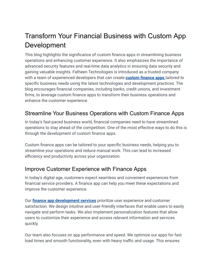 transform your financial business with custom