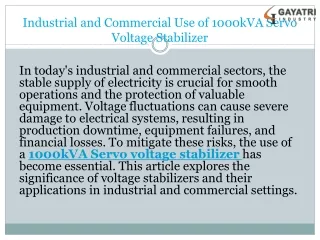 Industrial and Commercial Use of 1000kVA Servo Voltage Stabilizer