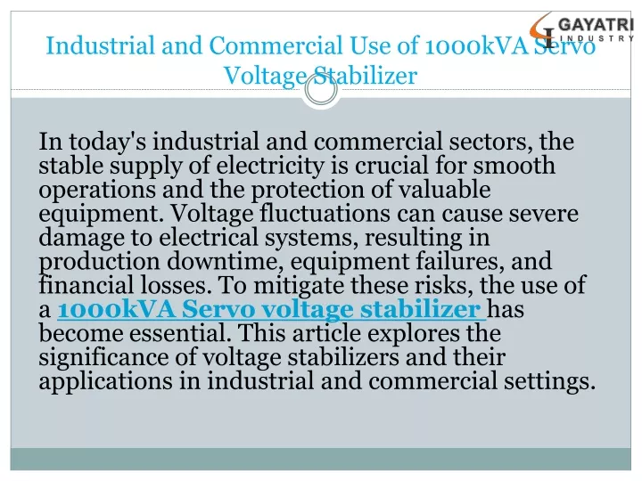 industrial and commercial use of 1000kva servo