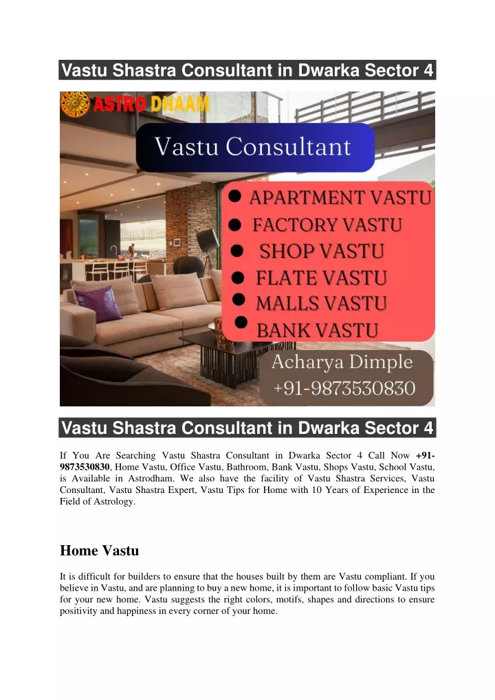 vastu shastra consultant in dwarka sector 4