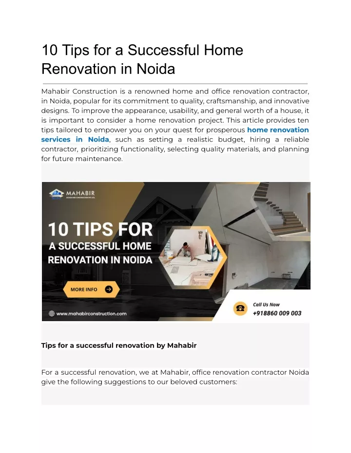 10 tips for a successful home renovation in noida