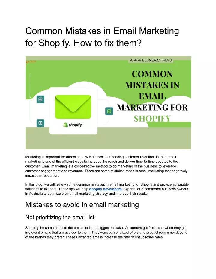 common mistakes in email marketing for shopify