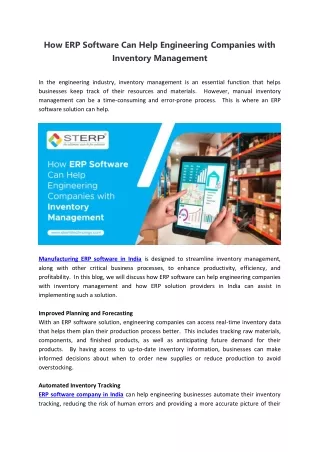 how erp software can help engineering companies