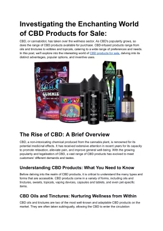 Investigating the Enchanting World of CBD Products for Sale_