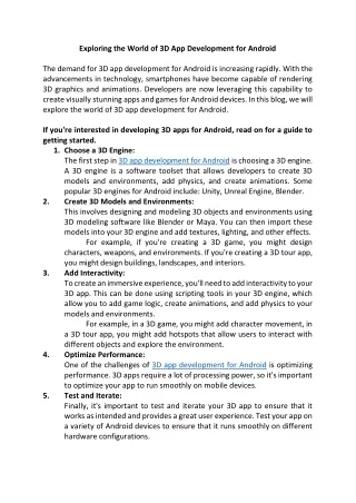 Exploring the World of 3D App Development for Android