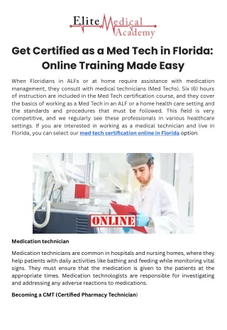 Get Certified as a Med Tech in Florida: Online Training Made Easy