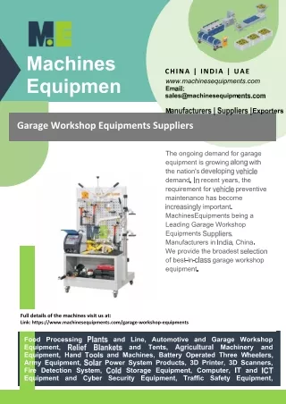 Garage Workshop Equipments Suppliers