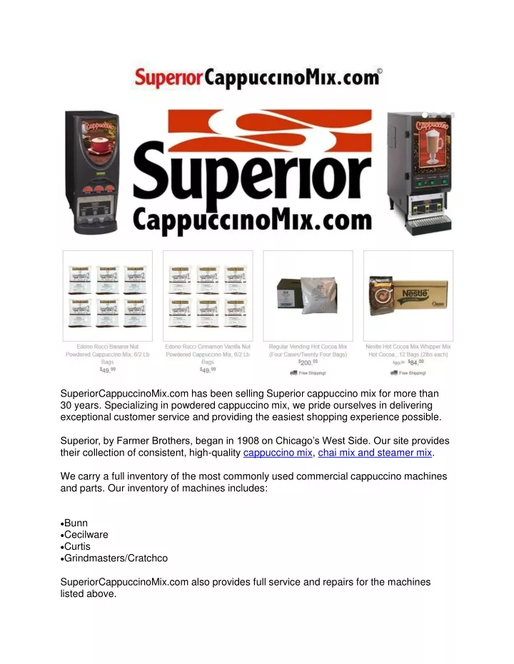 superiorcappuccinomix com has been selling