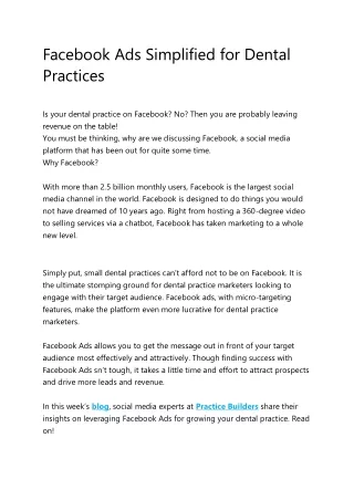 facebook ads simplified for dental practices