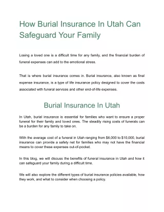 How Burial Insurance In Utah Can Safeguard Your Family