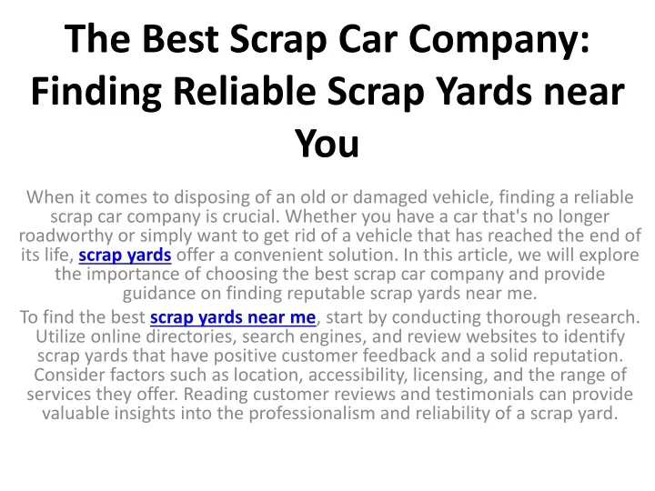 the best scrap car company finding reliable scrap yards near you