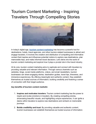 Tourism Content Marketing - Inspiring Travelers Through Compelling Stories