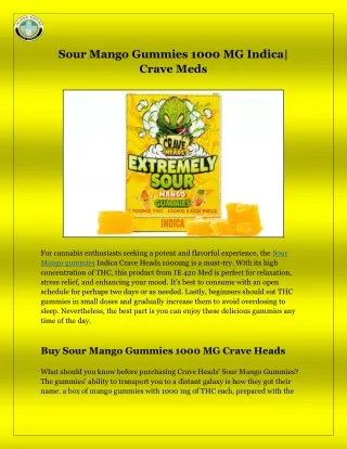 Buy Sour Mango Gummies 1000 MG_ Indica_ Crave Meds