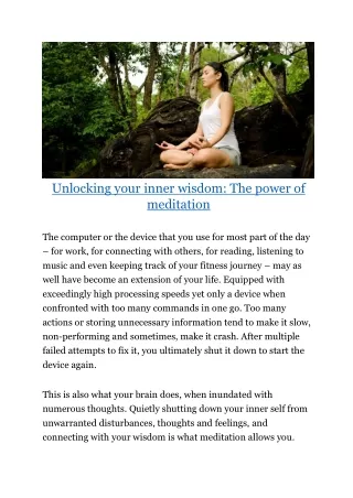 Unlocking your inner wisdom The power of meditation