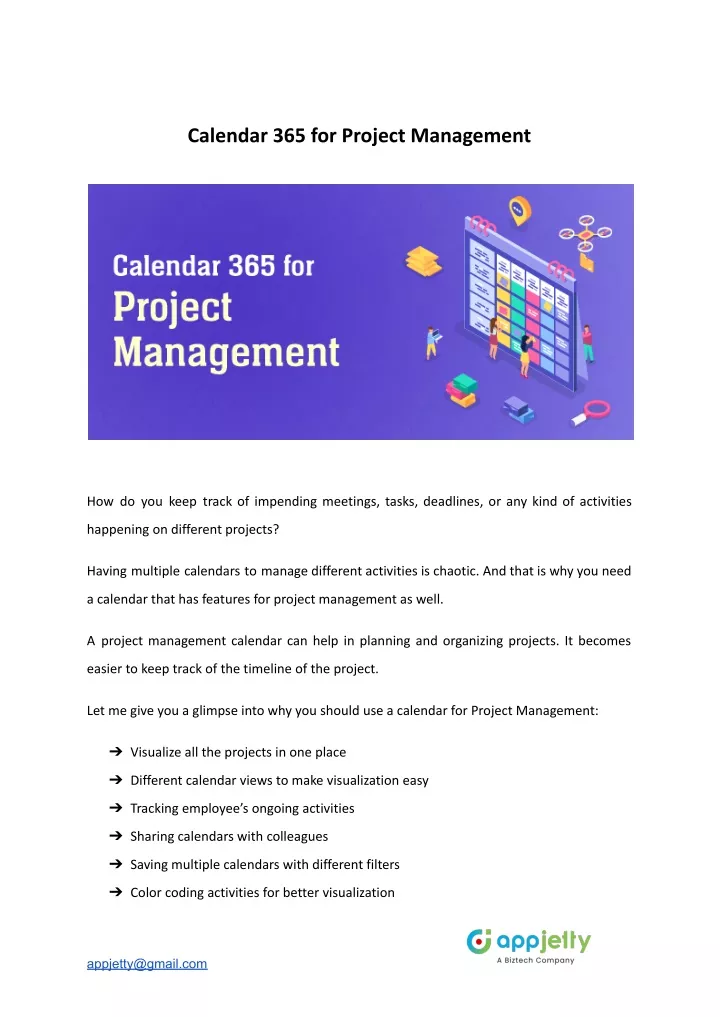 calendar 365 for project management