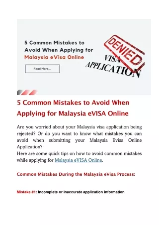 5 Common Mistakes to Avoid When Applying Malaysia eVISA Online