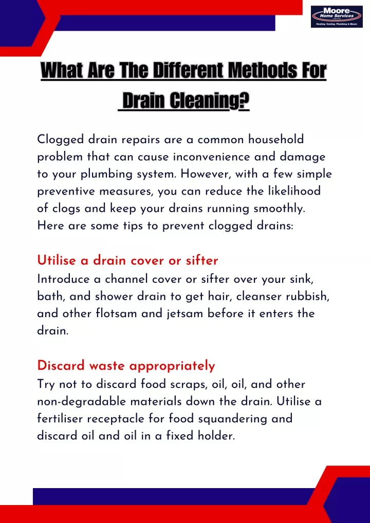 what are the different methods for drain cleaning