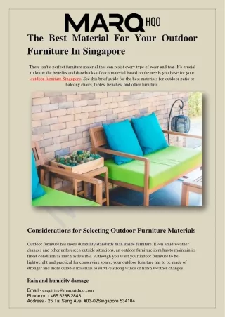 The Best Material For Your Outdoor Furniture Singapore