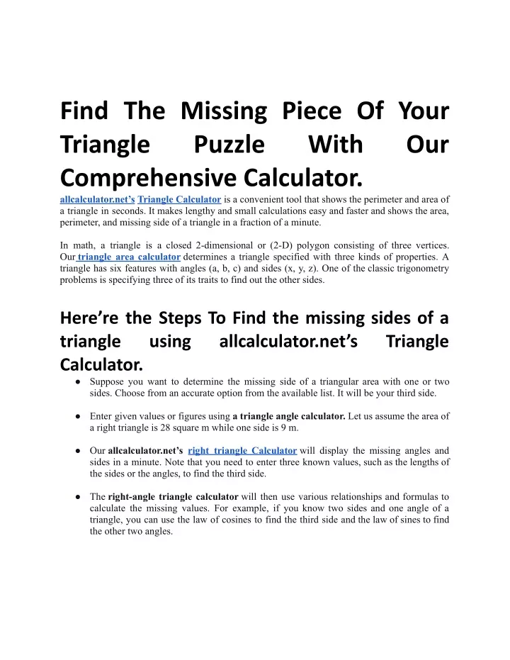 find the missing piece of your triangle puzzle