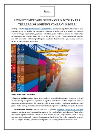 Revolutionize Your Supply Chain with Ayata The Leading Logistics Company inDubai