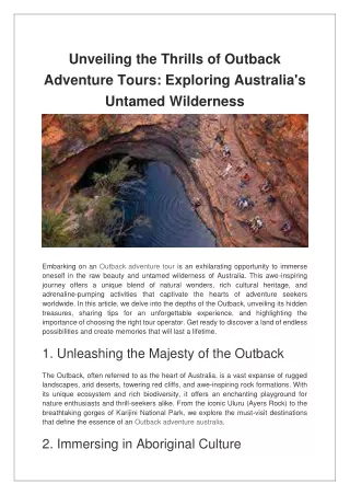 Unveiling the Thrills of Outback Adventure Tours Exploring Australia's Untamed Wilderness