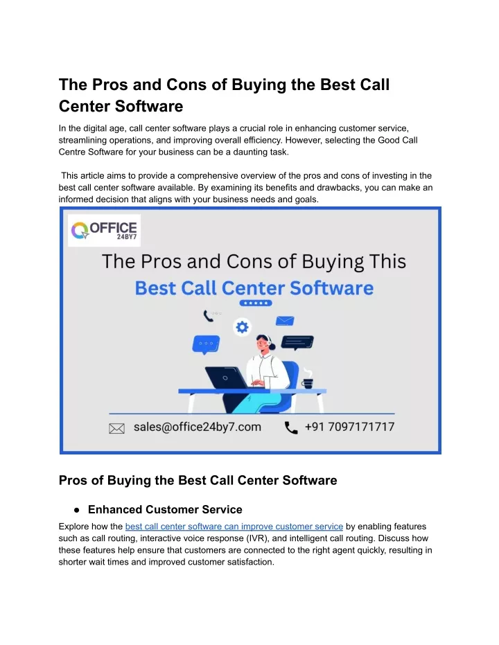 the pros and cons of buying the best call center