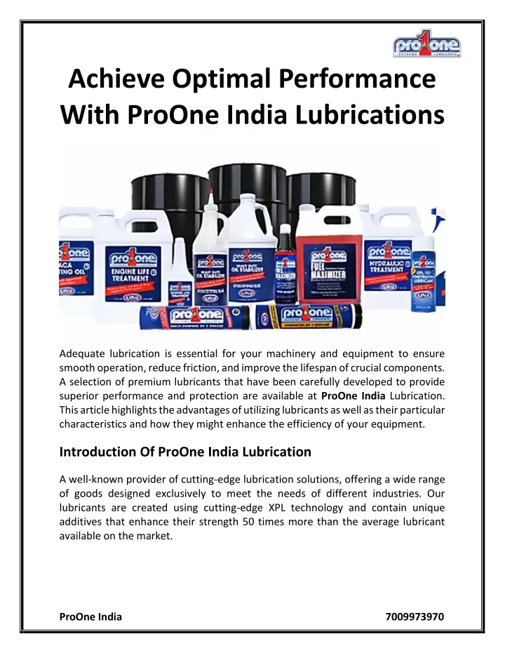 achieve optimal performance with proone india